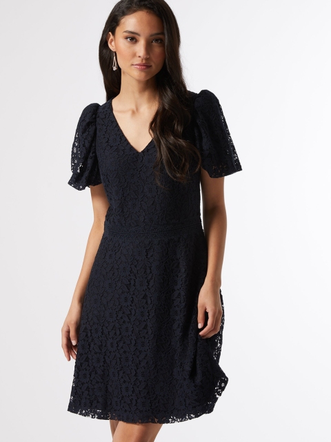 

DOROTHY PERKINS Petite Women Navy Blue Self Design A-Line Dress