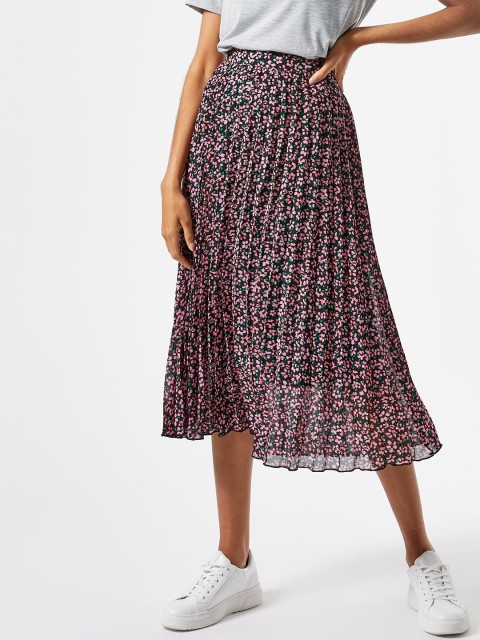 

DOROTHY PERKINS Women Black & Pink Floral Print Accordian Pleated A-Line Skirt