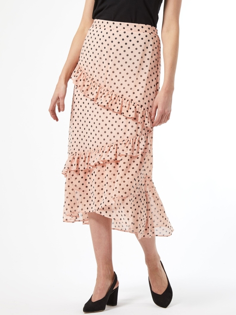 

DOROTHY PERKINS Women Peach-Coloured & Black Polka Print A-Line Skirt