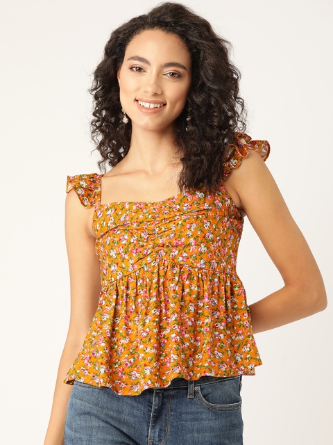 

20Dresses Women Orange & Blue Floral Print Smocked Top
