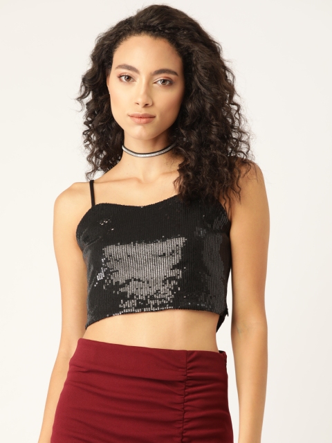 

20Dresses Women Black Sequinned Cropped Top