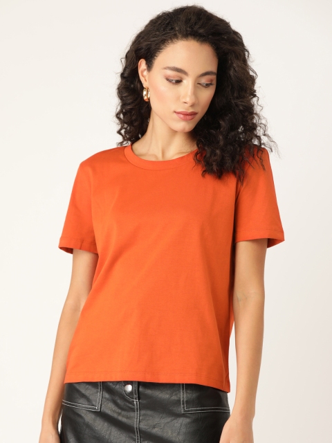 

20Dresses Women Rust Orange Solid Round Neck T-shirt