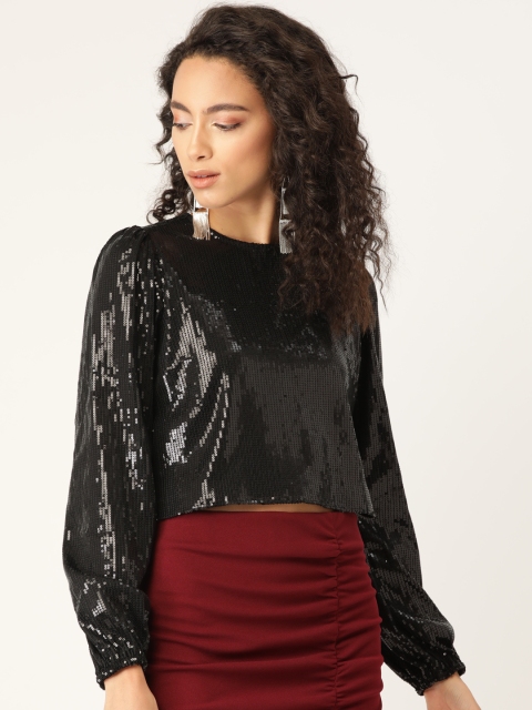 

20Dresses Women Black Sequinned Cropped Top