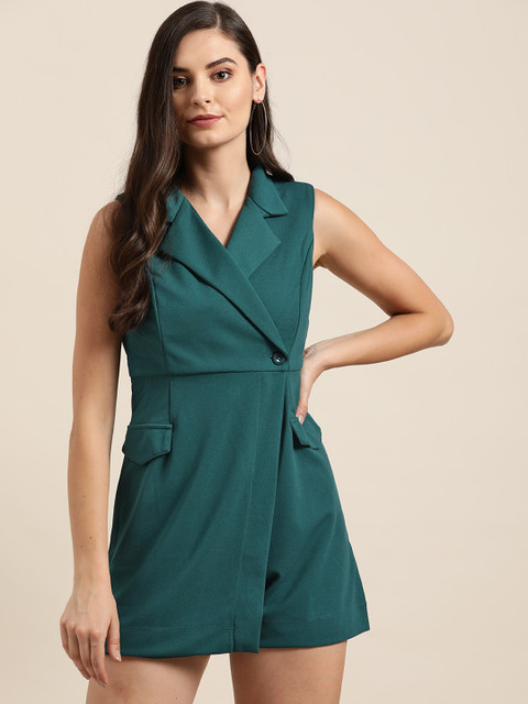 

20Dresses Women Teal Green Solid Wrap Playsuit