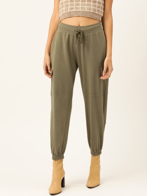 

20Dresses Women Olive Green Regular Fit Solid Cropped Cargos Joggers