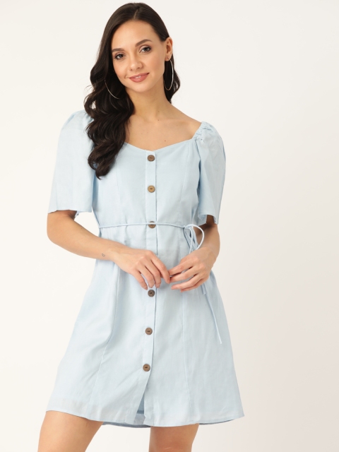 

20Dresses Women Blue Solid Off-Shoulder A-Line Dress