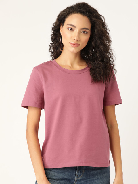 

20Dresses Women Pink Solid Round Neck T-shirt