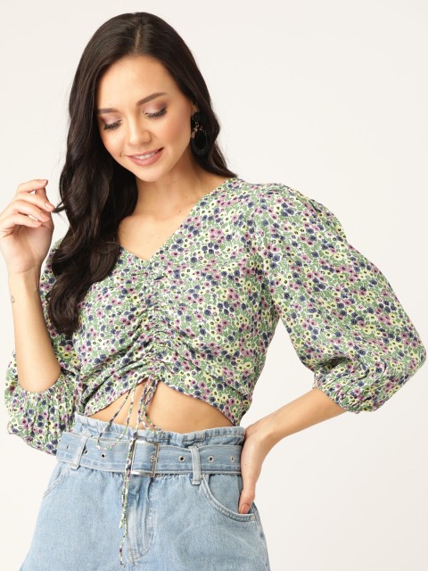 

20Dresses Women Green & Beige Floral Print Cropped Top