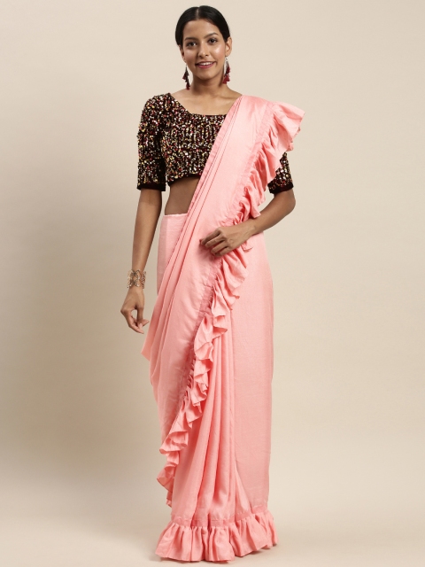 

Mitera Pink Solid Saree with Sequinned Blouse