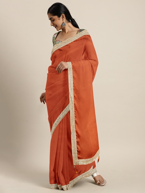 

KALINI Rust Orange Silk Cotton Solid Saree