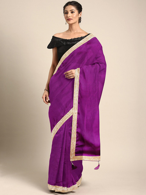

KALINI Purple Silk Cotton Solid Kanjeevaram Saree