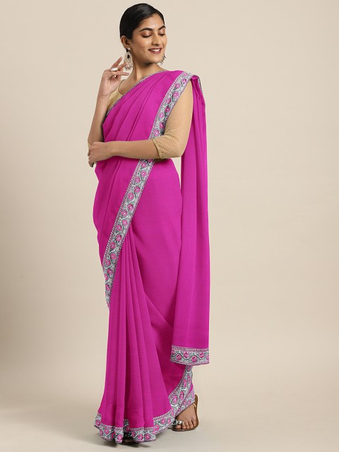 

KALINI Pink Poly Chiffon Solid Saree
