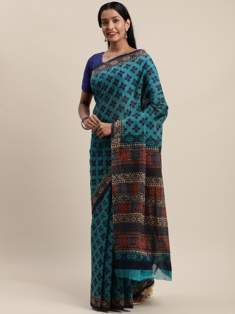 

Mitera Blue Cotton Blend Woven Design Kanjeevaram Saree