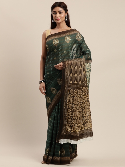 

Mitera Green & Golden Cotton Blend Woven Design Kanjeevaram Saree