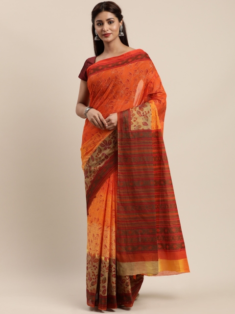 

Mitera Orange & Red Cotton Blend Printed Saree