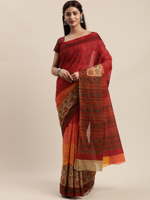 

Mitera Maroon Cotton Blend Printed Kanjeevaram Saree