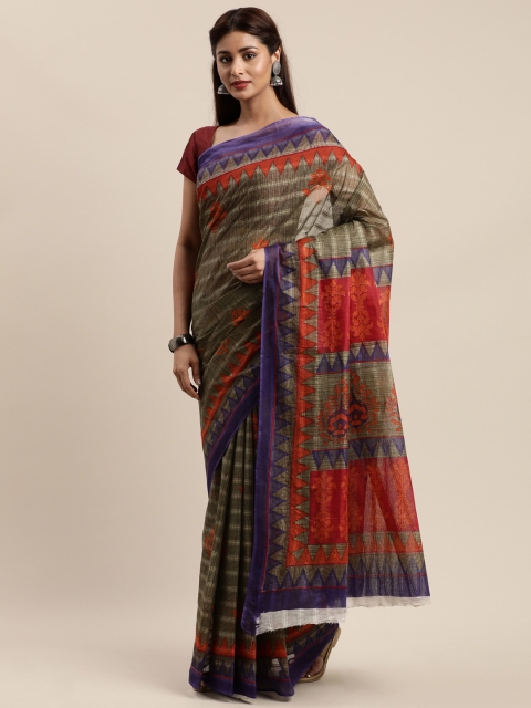 

Mitera Beige & Purple Cotton Blend Printed Saree