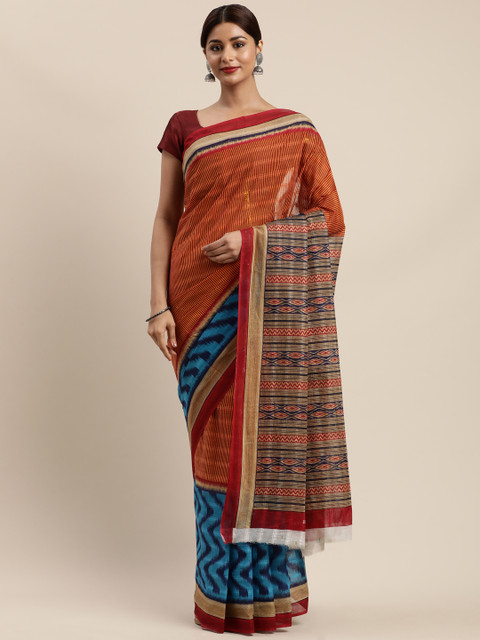 

Mitera Multicoloured Cotton Blend Printed Kanjeevaram Saree, Multi