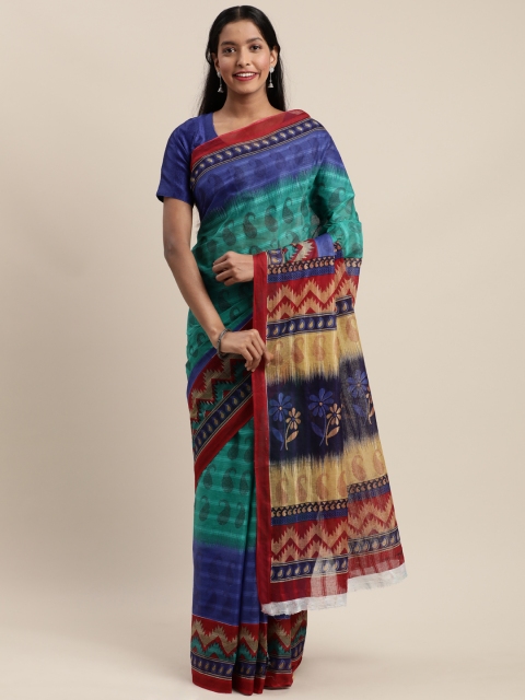 

Mitera Multicoloured Cotton Blend Printed Kanjeevaram Saree, Multi