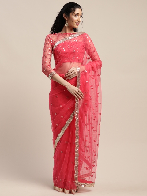 

SHAVYA Pink Embellished Silk Blend Saree