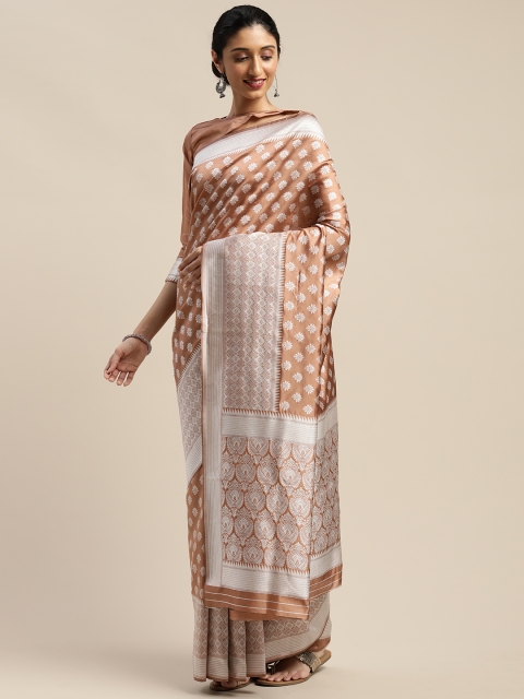 

SHAVYA Coffee Brown & White Silk Blend Woven Design Saree