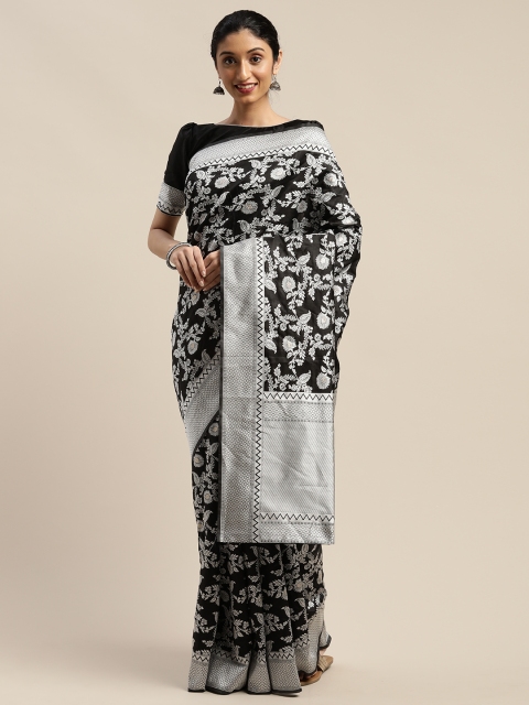 

SHAVYA Black & Silver-Toned Silk Blend Woven Design Saree