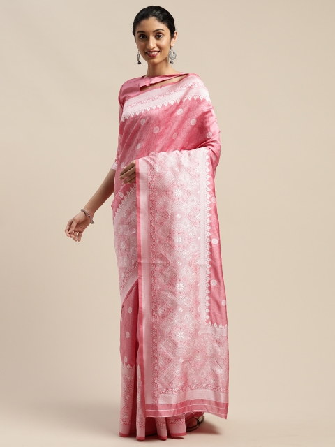 

SHAVYA Pink & White Silk Blend Woven Design Saree