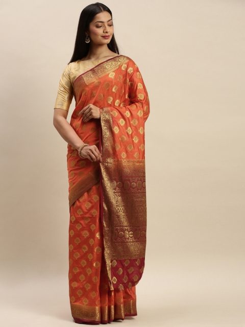 

DIVASTRI Orange & Golden Silk Cotton Woven Design Banarasi Saree
