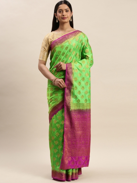 

DIVASTRI Green & Pink Silk Cotton Woven Design Banarasi Saree