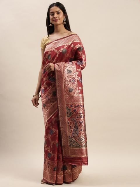 

DIVASTRI Maroon & Golden Silk Cotton Woven Design Banarasi Saree