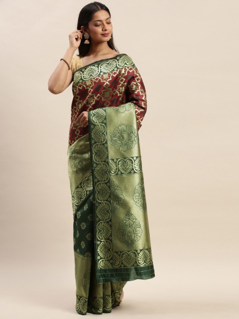 

DIVASTRI Maroon & Green Silk Cotton Woven Design Banarasi Saree