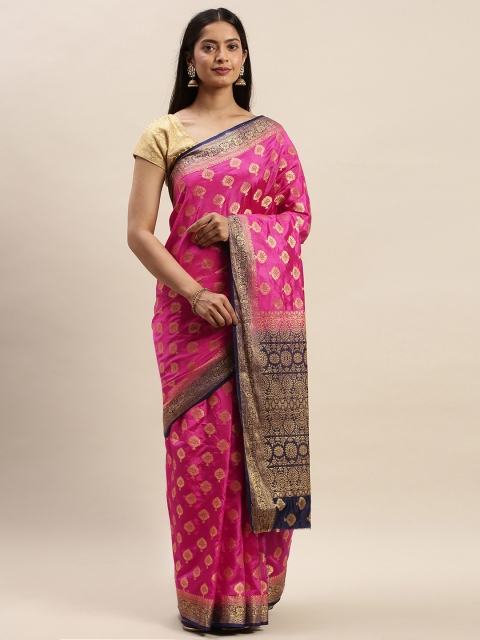 

DIVASTRI Pink & Golden Silk Cotton Woven Design Banarasi Saree