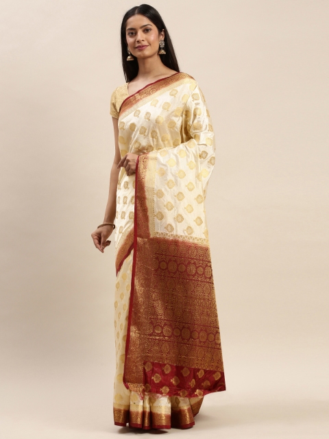 

DIVASTRI Beige & Golden Silk Cotton Woven Design Banarasi Saree