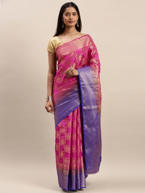 

DIVASTRI Pink & Blue Silk Cotton Woven Design Banarasi Saree