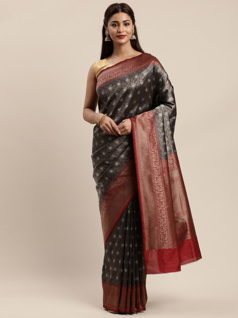 

Mitera Black & Maroon Pure Silk Woven Design Banarasi Saree