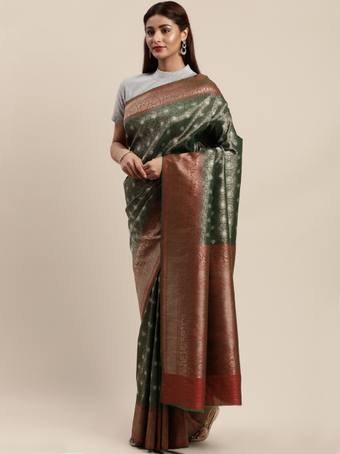 

Mitera Green & Gold-Toned Pure Silk Woven Design Banarasi Saree