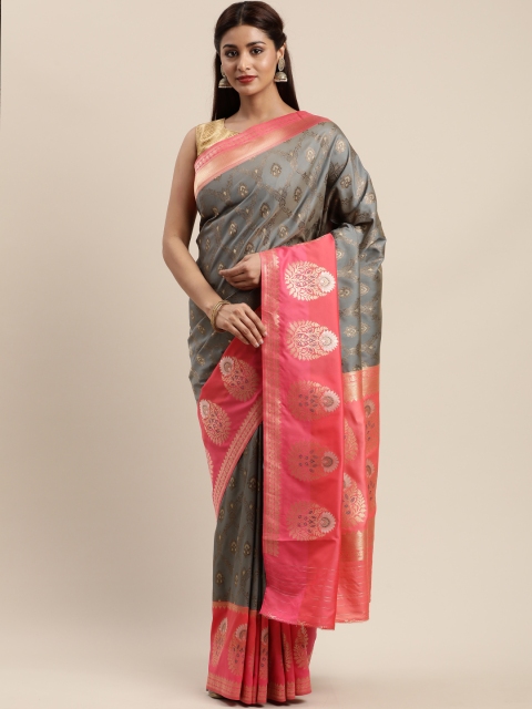 

Mitera Grey & Pink Pure Silk Woven Design Banarasi Saree