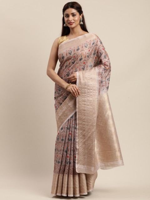 

Mitera Beige & Gold-Toned Pure Silk Printed Banarasi Saree
