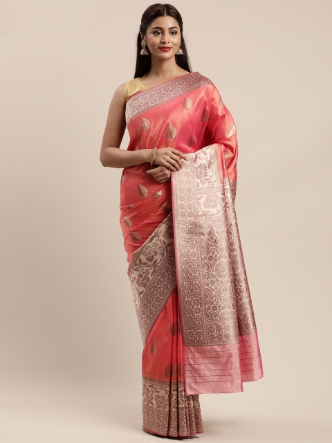 

Mitera Pink & Gold-Toned Pure Silk Woven Design Banarasi Saree