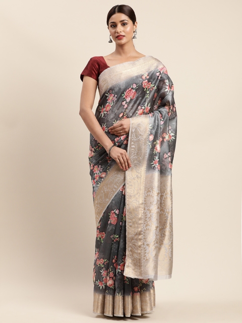 

Mitera Grey Pure Silk Printed Banarasi Saree