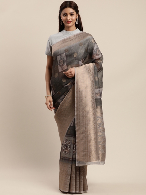 

Mitera Grey & Bronze-Toned Pure Silk Woven Design Banarasi Saree