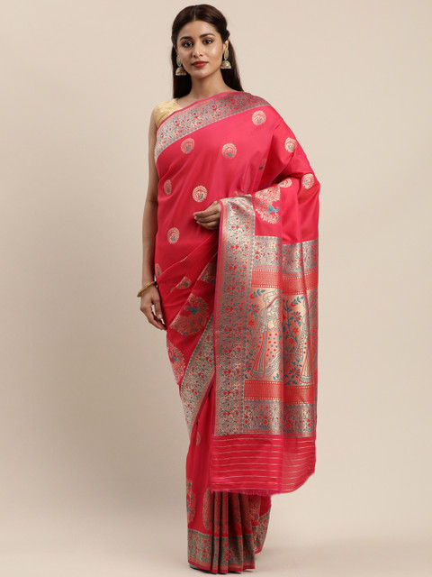 

Mitera Pink & Golden Pure Silk Woven Design Banarasi Saree
