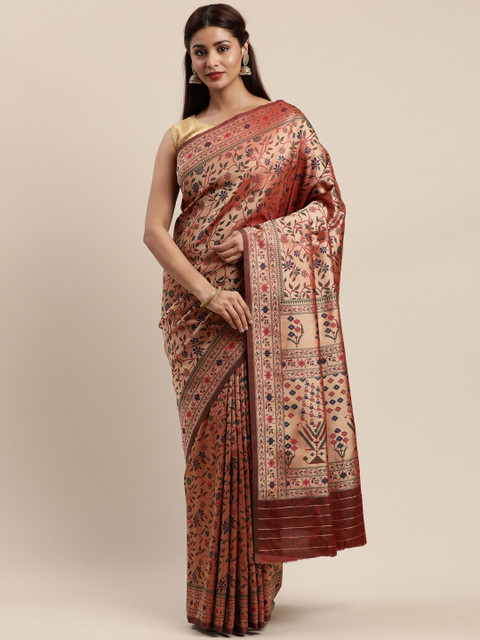 

Mitera Brown & Golden Pure Silk Woven Design Banarasi Saree