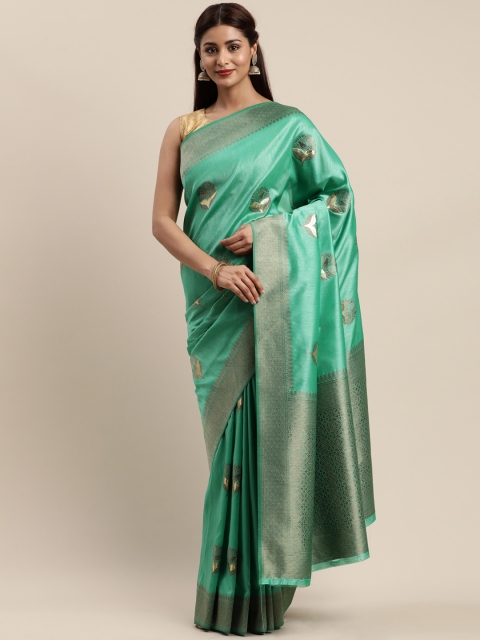 

Mitera Fluorescent Green & Brown Pure Silk Woven Design Banarasi Saree