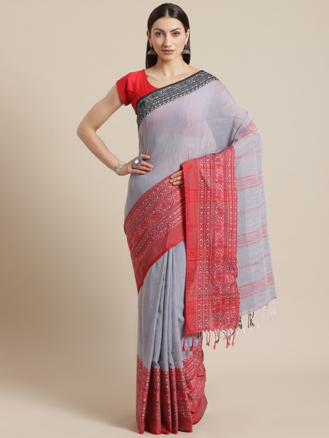 

Kalakari India Grey & Red Pure Cotton Handloom Solid Sustainable Saree