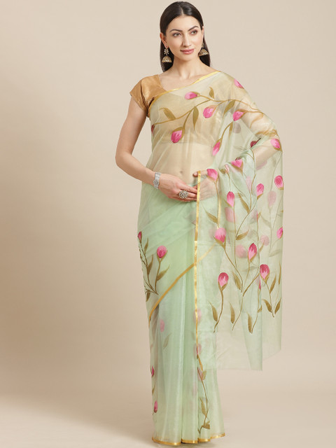 

Kalakari India Green & Pink Floral Printed Saree