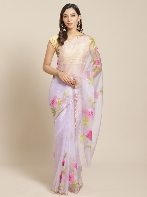 

Kalakari India Lavender & Pink Organza Floral Print Saree