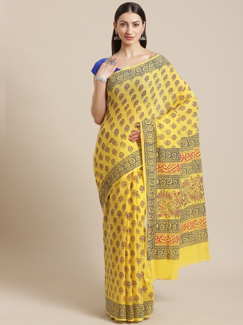 

Kalakari India Yellow & Maroon Pure Cotton Block Print Sustainable Handloom Saree