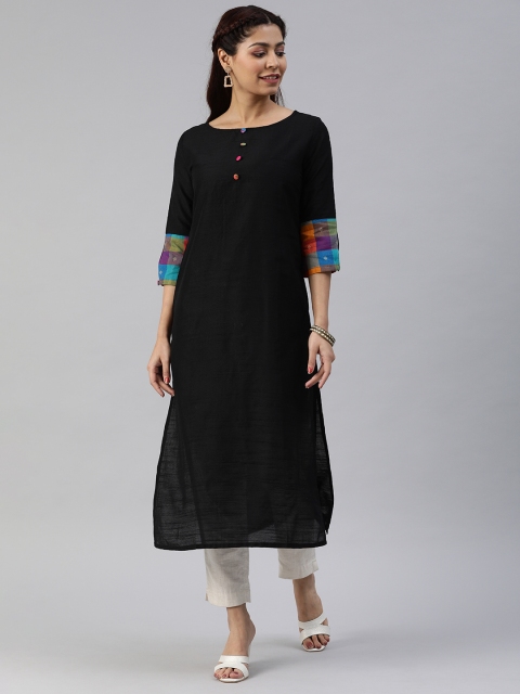 

Swishchick Women Black Solid Straight Kurta