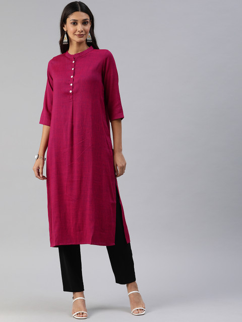 

Swishchick Women Burgundy Solid Straight Kurta
